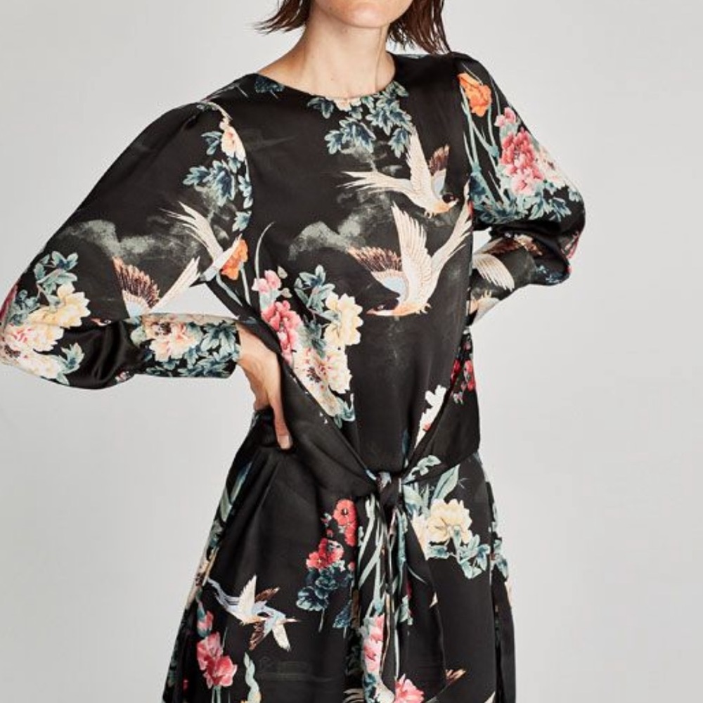 Zara Basic Collection Haljine Floral Bird Dress Size XS - Picture 3 of 6